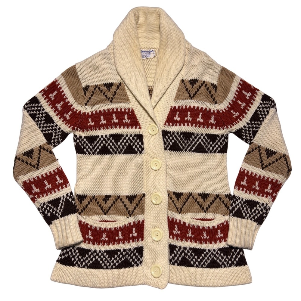 Vintage Cardigan Sweater Mens Small Western Chunky‎ Knit Lebowski Geometric